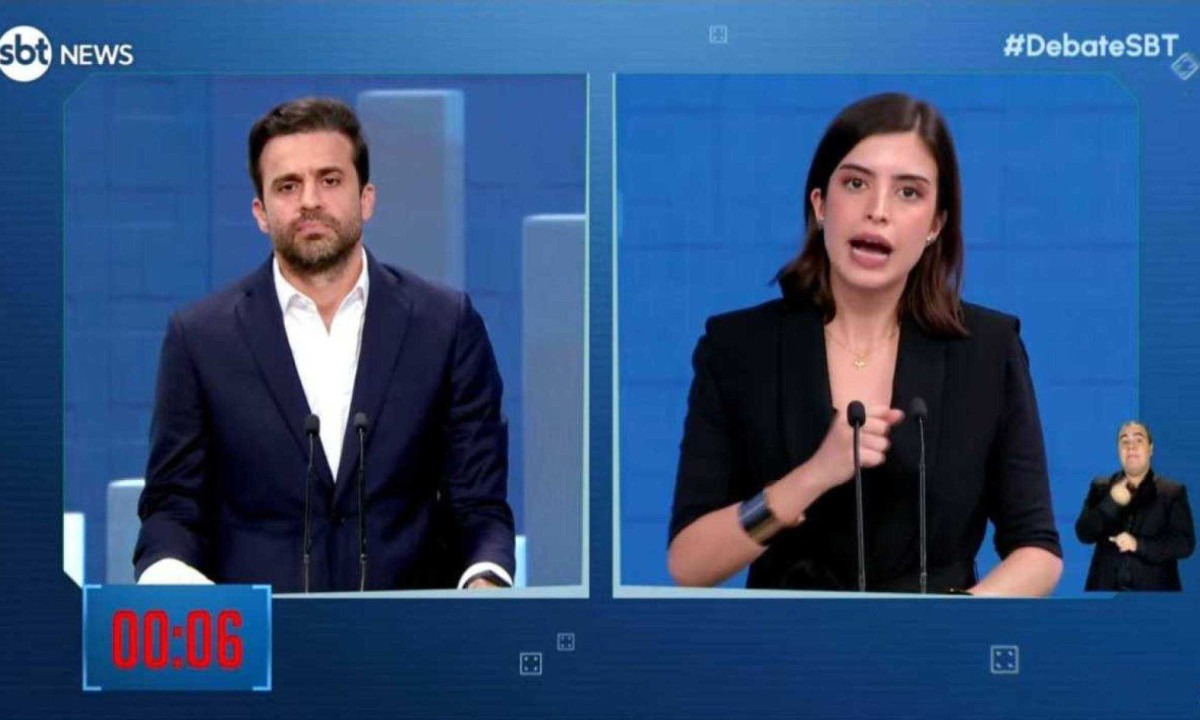 Pablo Marçal e Tabata Amaral esquentaram primeiro bloco do debate -  (crédito: Reprodução / SBT)