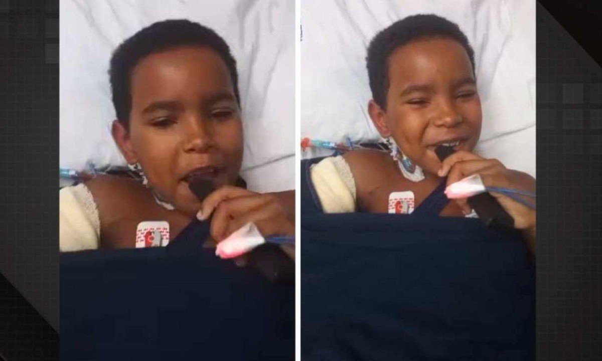 Menino de 8 anos grava vídeo cantando depois de cirurgia para reimplantar braço arrancado em acidente de trânsito -  (crédito: Reprodução/Redes sociais)
