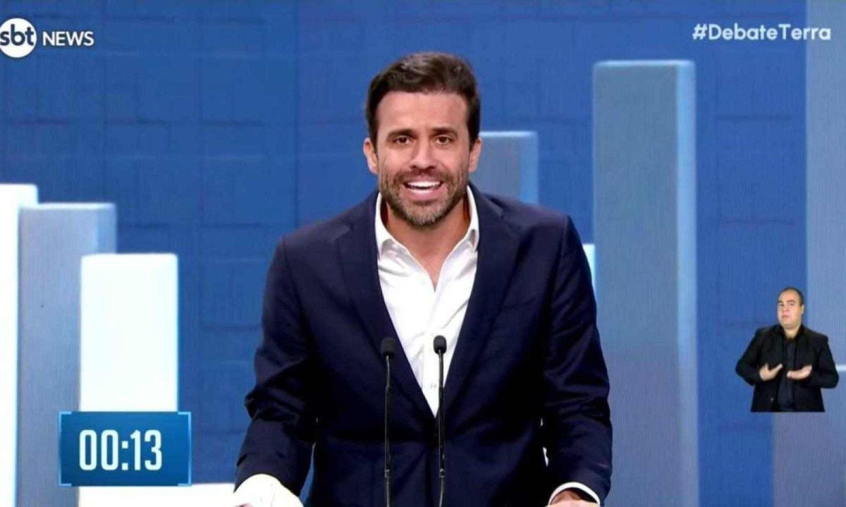 Ex-coach e candidato à Prefeitura de São Paulo pelo MDB, Pablo Marçal, durante debate do SBT -  (crédito: Reprodução/SBT)