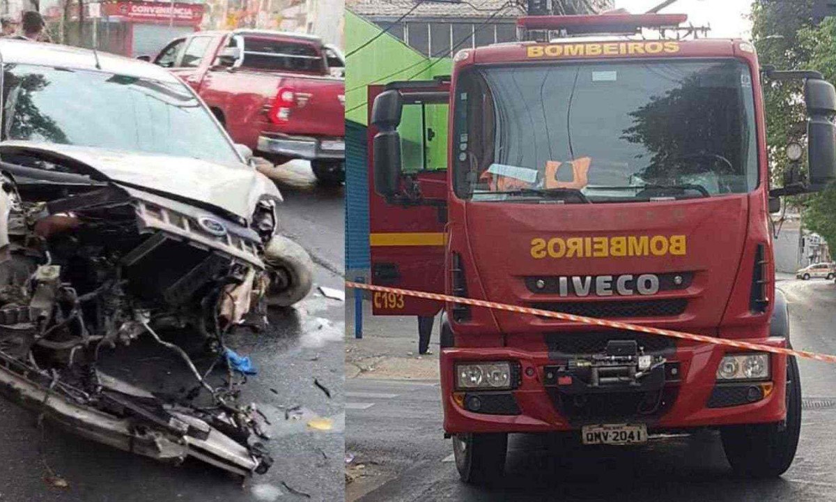 Três carros se envolveram no acidente e os bombeiros precisaram interditar a Avenida Dom Pedro II para retirar vítimas das ferragens -  (crédito: Montagem/CBMMG)