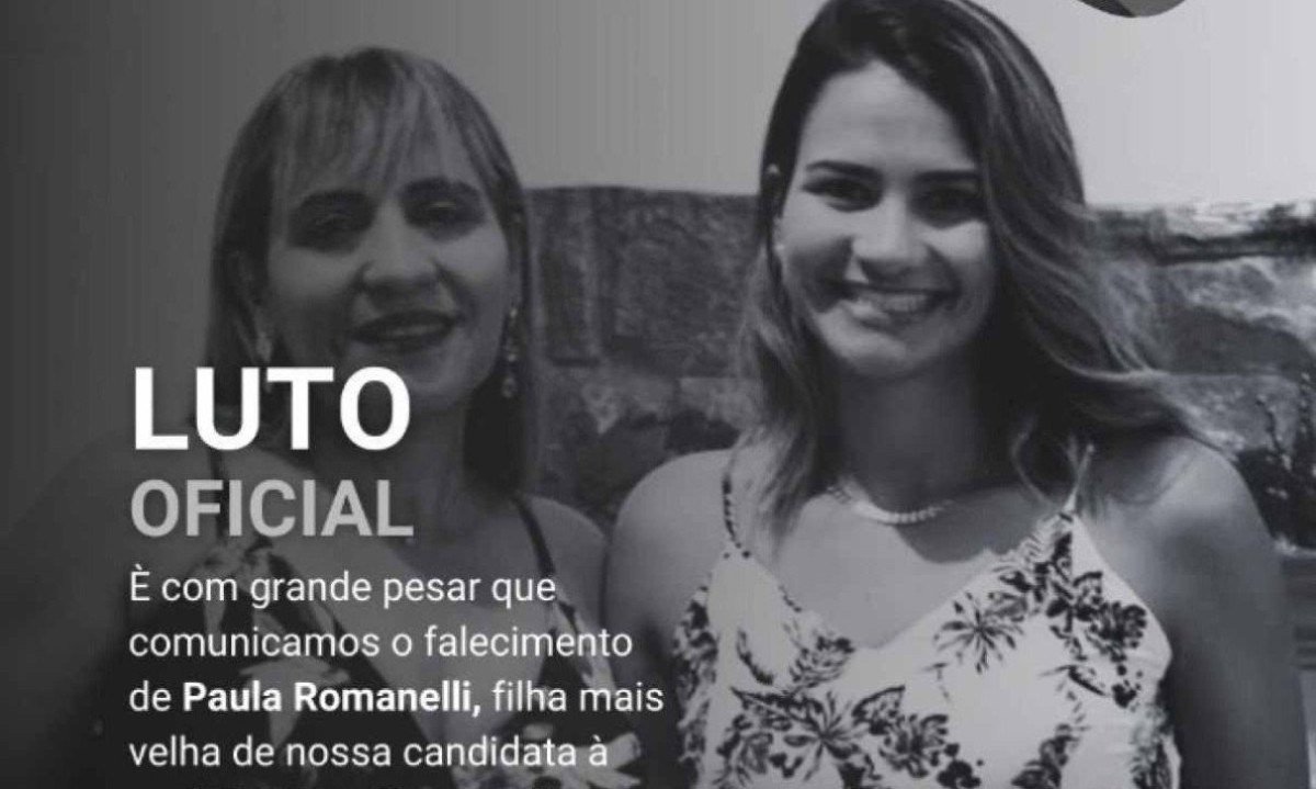 Paula Romanelli, filha da candidata a prefeitura de Itamonte, Neca Romanelli, morreu em Sete Lagoas -  (crédito: Reprodução/Redes Sociais)