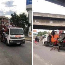Caminhão da limpeza urbana é tomado no Complexo da Maré, no Rio de Janeiro - reprodução/redes sociais
