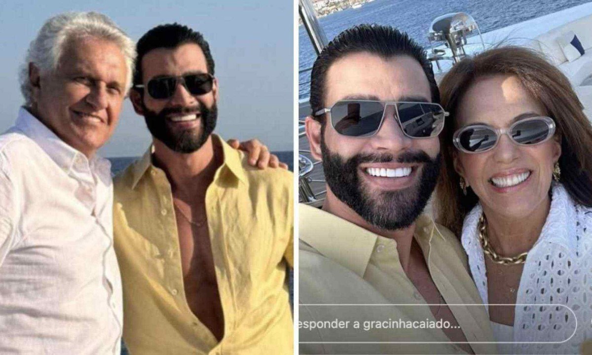 Gusttavo Lima em fotos com governador de Goiás, Ronaldo Caiado (União Brasil) e a esposa, Gracinha