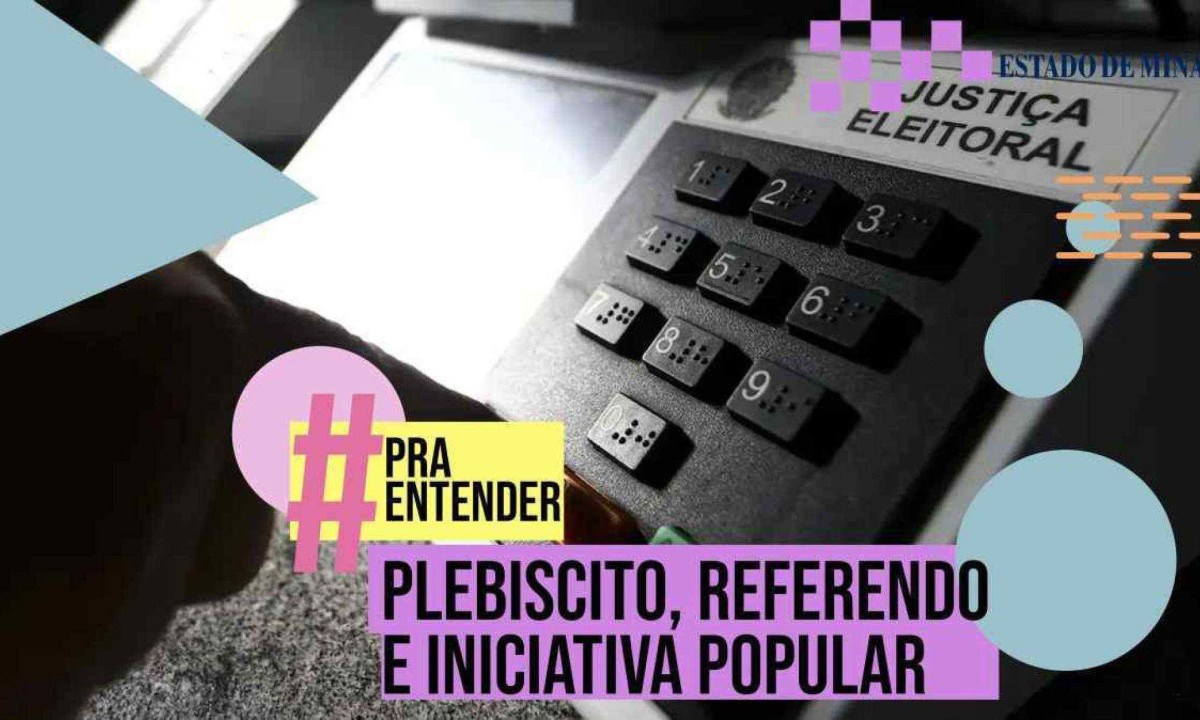 Vídeo explica as diferenças entre plebiscito, referendo e iniciativa popular -  (crédito: Arte EM)