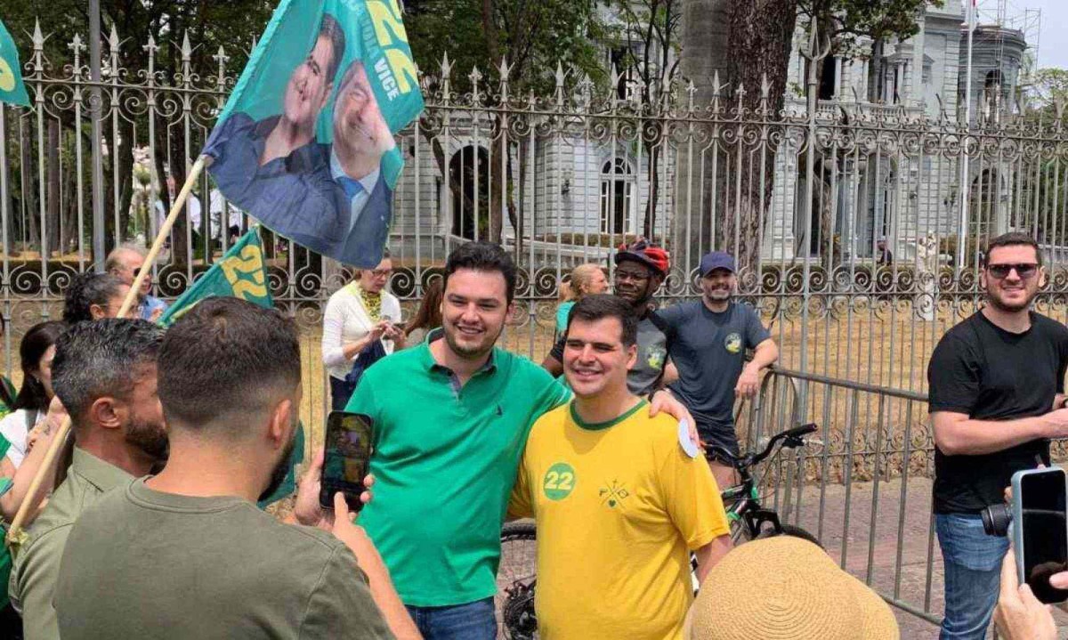 Deputado estadual e candidato à PBH, Bruno Engler (PL), esteve presente em ato contra o ministro do STF, Alexandre de Moraes, e o presidente do Senado, Rodrigo Pacheco -  (crédito: Giovanna de Souza/EM/D.A Press)