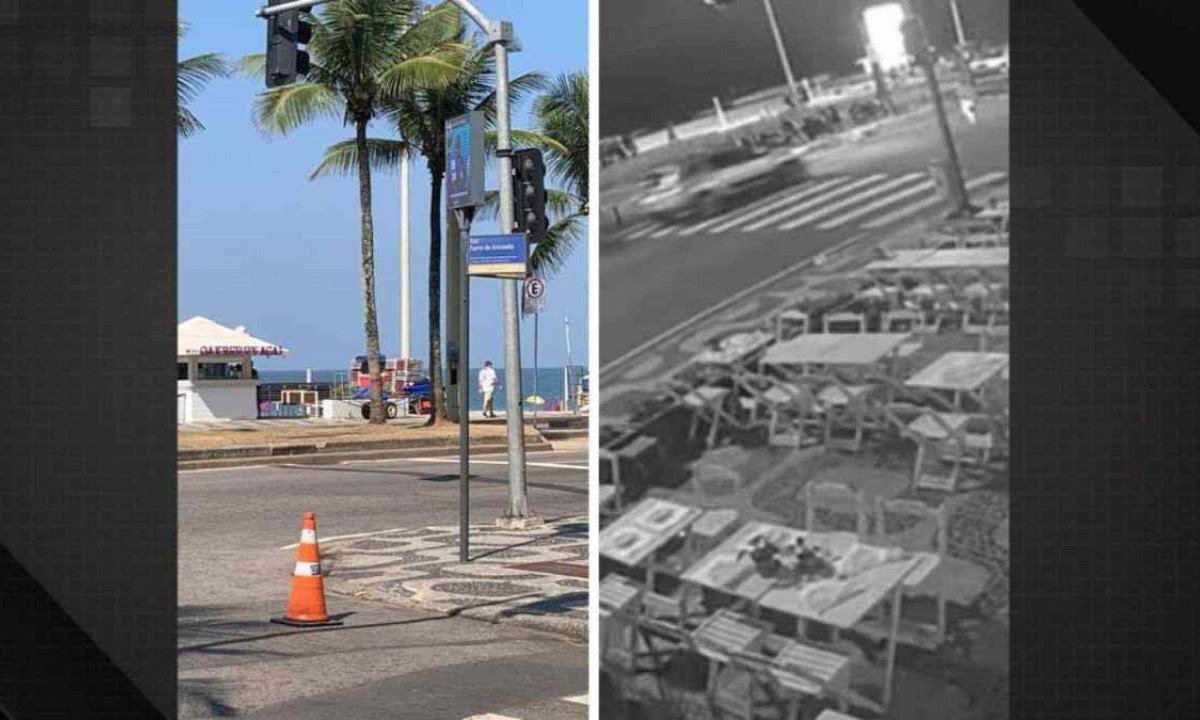 Montagem com fotos do local de atropelamento do idoso em Ipanema -  (crédito: reproduÃ§Ã£o/redes sociais)