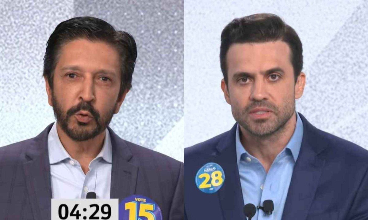 Ricardo Nunes (MDB) e Pablo Mar&ccedil;al (PRTB) est&atilde;o empatados tecnicamente com Guilherme Boulos (PSOL) -  (crédito: Reprodu&ccedil;&atilde;o/Folha/UOL)