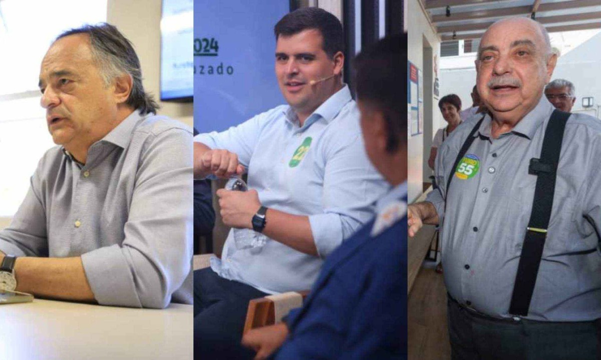 Mauro Tramonte aparece na lideran&ccedil;a com 27% das inten&ccedil;&otilde;es de voto, seguido por Bruno Engler, com 21%, e Fuad Noman, com 20% -  (crédito: Ramon Bitencourt/Campanha Mauro Tramonte; Lucas Mendes/Campanha Bruno Engler; J&uacute;nia Garrido/Campanha Fuad Noman)