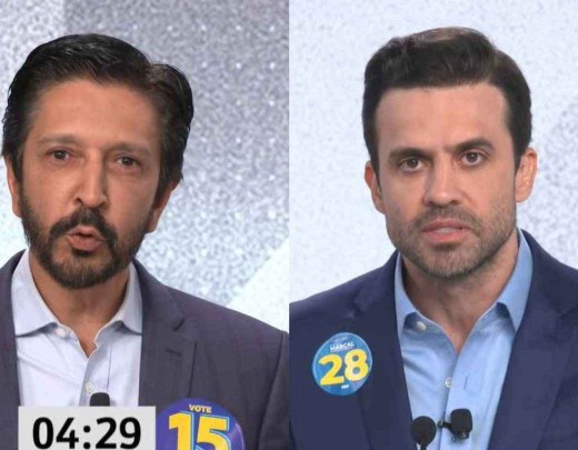 Ricardo Nunes (MDB) e Pablo Marçal (PRTB) em debate da Folha/UOL -  (crédito: Reprodução/Folha/UOL)