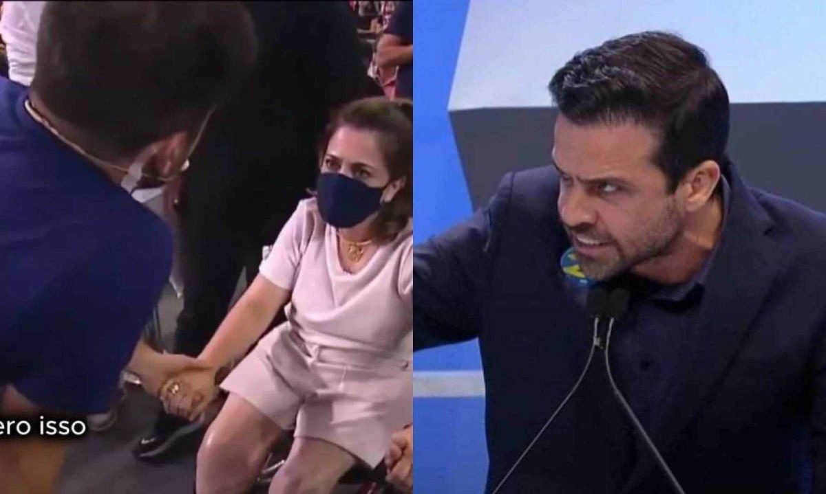 Em uma das polêmicas, Marçal tentou realizar um "milagre" ao fazer com que uma mulher cadeirante andasse -  (crédito: Reprodução/RedeTV/UOL)