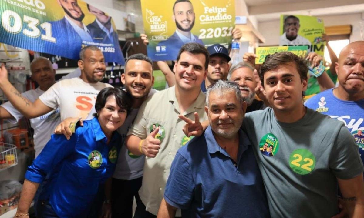 O candidato Bruno Engler realiza agendas ao lado do cabo eleitoral e deputado federal Nikolas Ferreira -  (crédito: Lucas Mendes/ Campanha Bruno Engler)