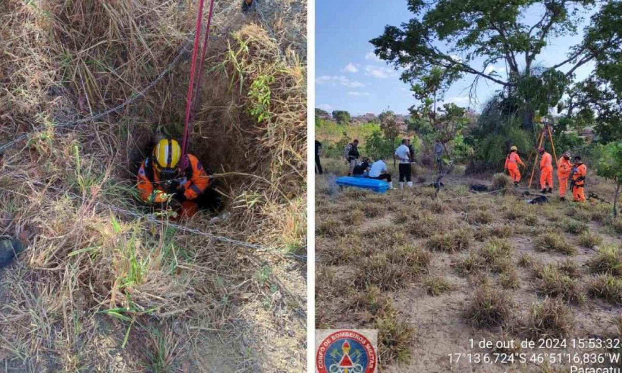 Bombeiros resgatam corpo de cisterna de dez metros em Minas