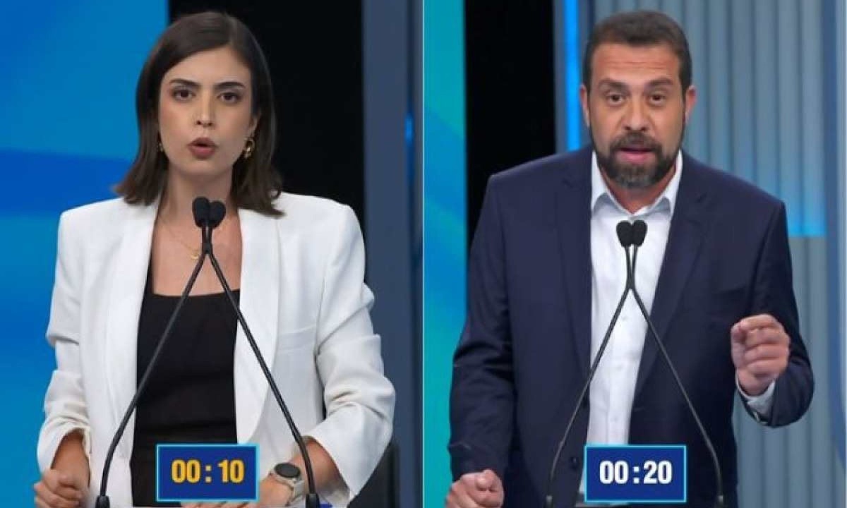 Tabata Amaral (PSB) e Guilherme Boulos (Psol) no debate das eleições de SP -  (crédito: Reprodução/TV Globo)