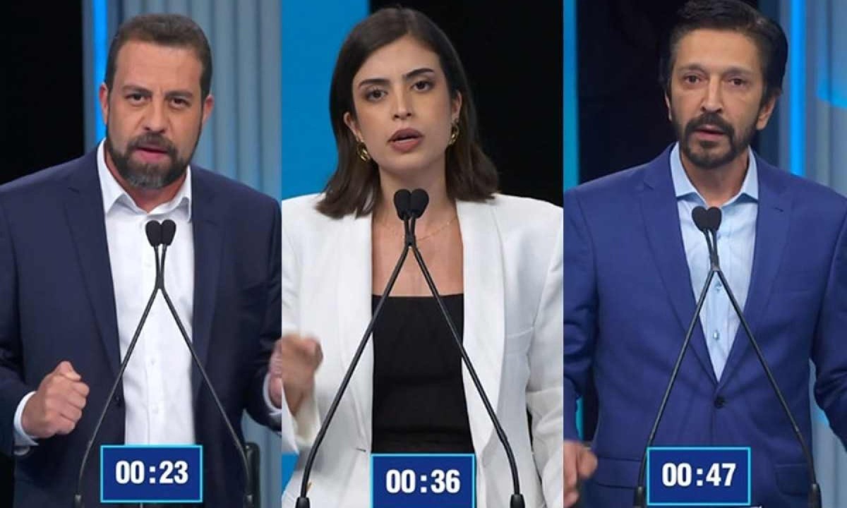 Guilherme Boulos e Tabata Amaral têm Ricardo Nunes como alvo no debate da Rede Globo -  (crédito: Rede Globo/Divulgação)