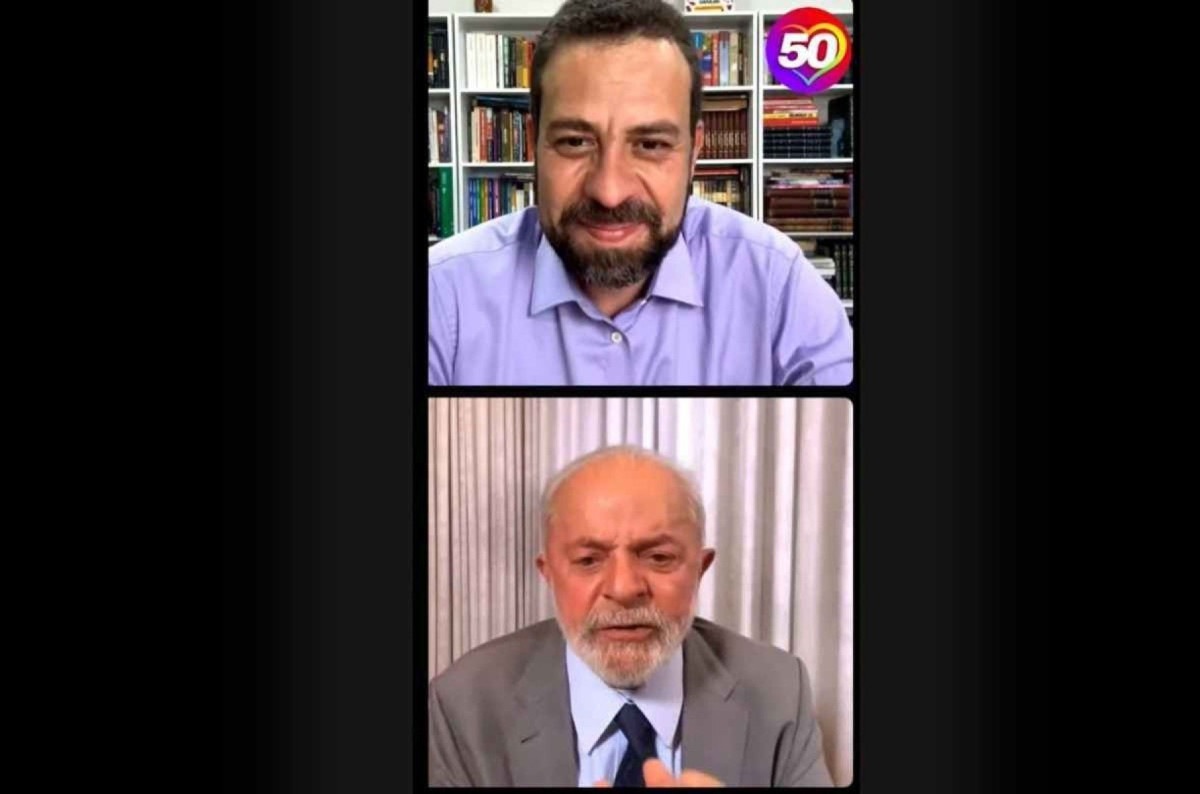 Presidente Luiz In&aacute;cio Lula da Silva participa de uma live com o deputado federal e candidato &agrave; Prefeitura de S&atilde;o Paulo, Guilherme Boulos -  (crédito: Reprodu&ccedil;&atilde;o/Redes Sociais )