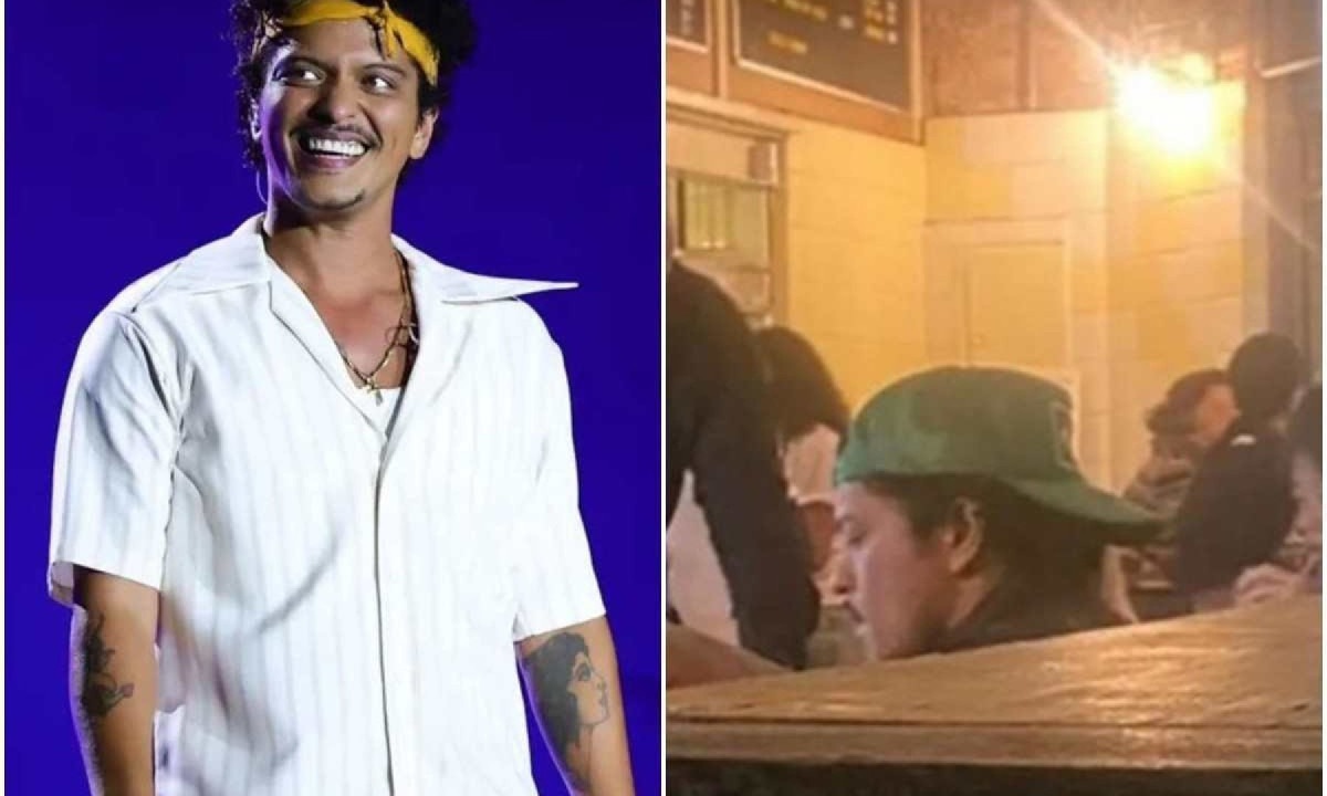 Bruno Mars, que fará turnê no Brasil, foi visto curtindo um bar em São Paulo -  (crédito: Reprodução/Instagram/@brunomars e @hooligansdobrunomars)