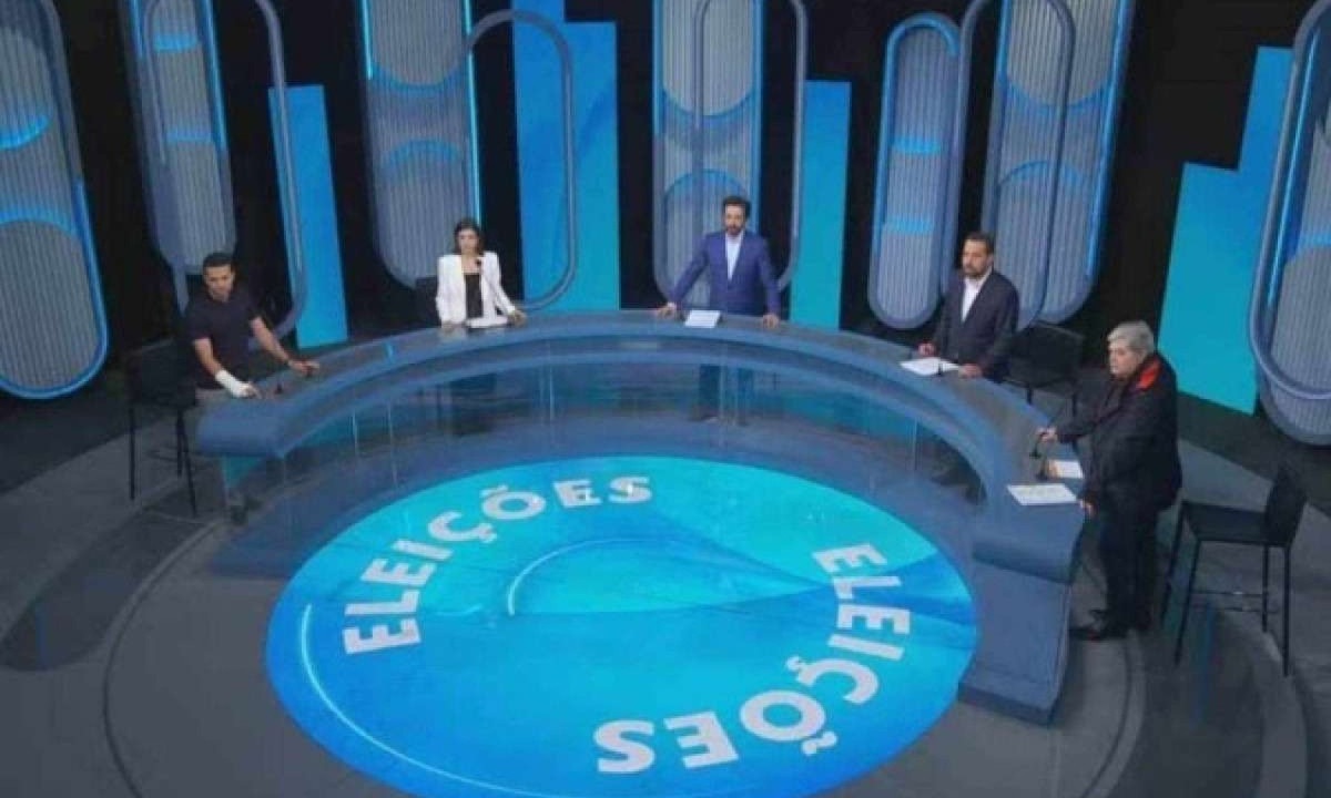 Guilherme Boulos (PSol), Ricardo Nunes (MDB), Pablo Marçal (PRTB), Tabata Amaral (PSB) e José Luiz Datena (PSDB)  -  (crédito: Reprodução/Rede Globo)