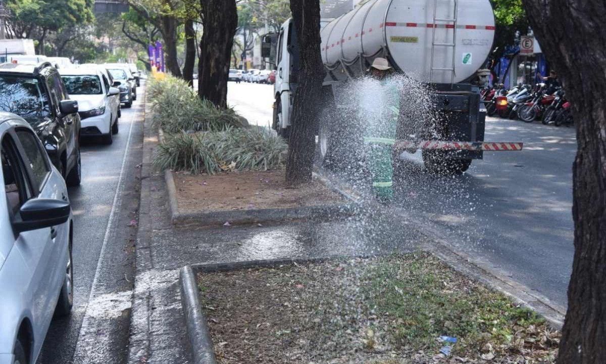 A irrigação das vegetações nos canteiros centrais e praças é responsabilidade da Prefeitura de Belo Horizonte -  (crédito: Gladyston Rodrigues/EM/D.A. Press. Brasil. Belo Horizonte-MG.)