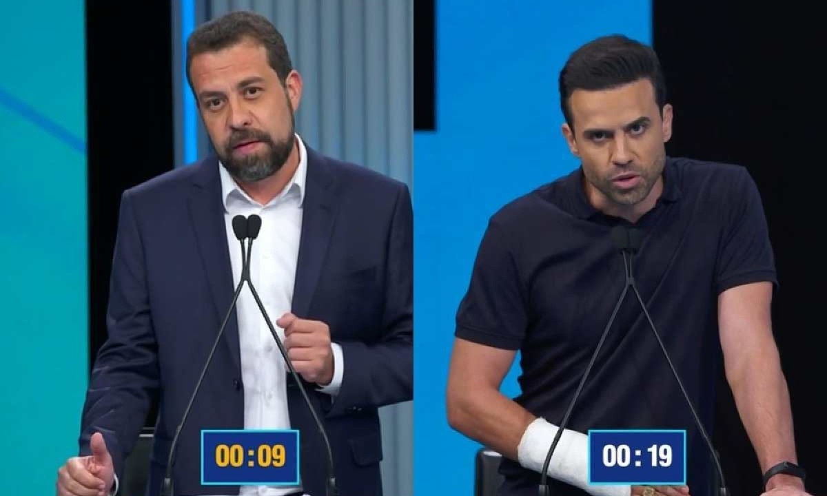 Guilherme Boulos e Pablo Marçal no debate da Rede Globo -  (crédito: Reprodução/Rede Globo)