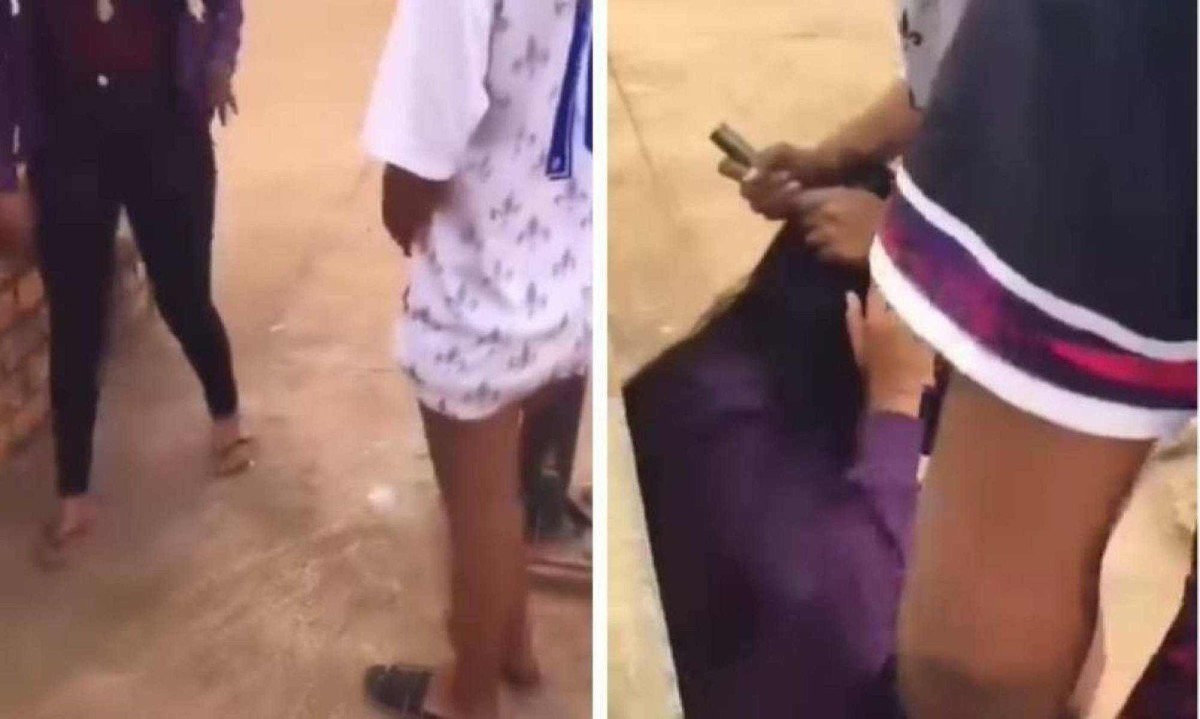 Vídeo mostra momento em que adolescente tem cabelo raspado por mulher em praça de Nova Lima -  (crédito: Redes Sociais)