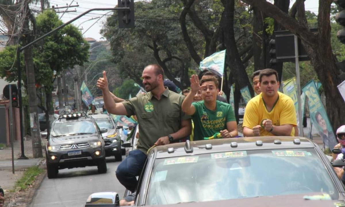 Eduardo Bolsonaro veio a Belo Horizonte participar de agenda de campanha de Bruno Engler  -  (crédito: Jair Amaral/EM/D.A Press)