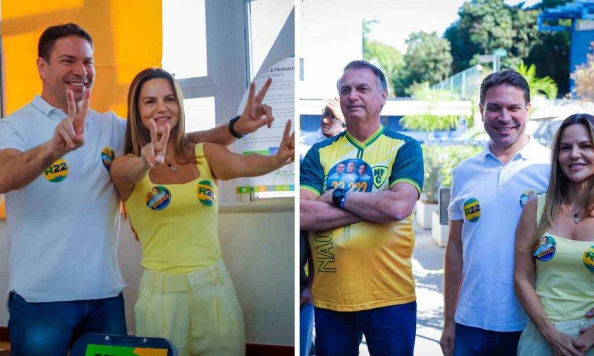 Ramagem com a mulher na sessão eleitoral e com o ex-presidente Bolsonaro -  (crédito: Divulgação/assessoria de imprensa de Alexandre Ramagem)