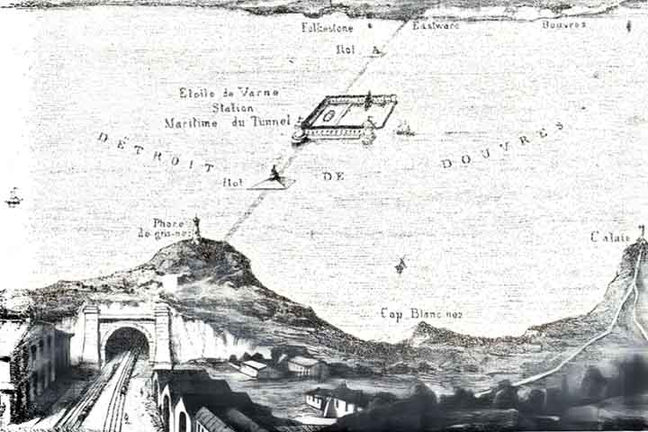 Os planos de uma conexão direta entre a Grã-Bretanha e o continente surgiram ainda no início do século XIX, mas as Guerras Napoleônicas (1803 a 1815) impediram que a ideia fosse adiante.  Ela ressurgiu em projeto de 1856 (foto). 
