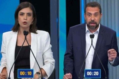 Enquanto Tabata Amaral (PSB) ficou em quarto lugar na corrida eleitoral, Guilherme Boulos (Psol) avançou para o segundo turno das eleições municipais -  (crédito: Reprodução/TV Globo)