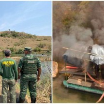 Polícia interdita garimpo ilegal de ouro em Minas e ateia fogo em draga - PF/PM/Divulgação