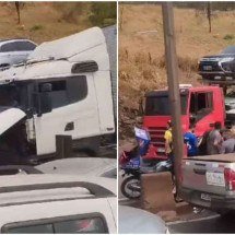 Acidente entre cegonheira e caminhão trava trânsito na BR-381, em Betim - Redes Sociais / Reprodução