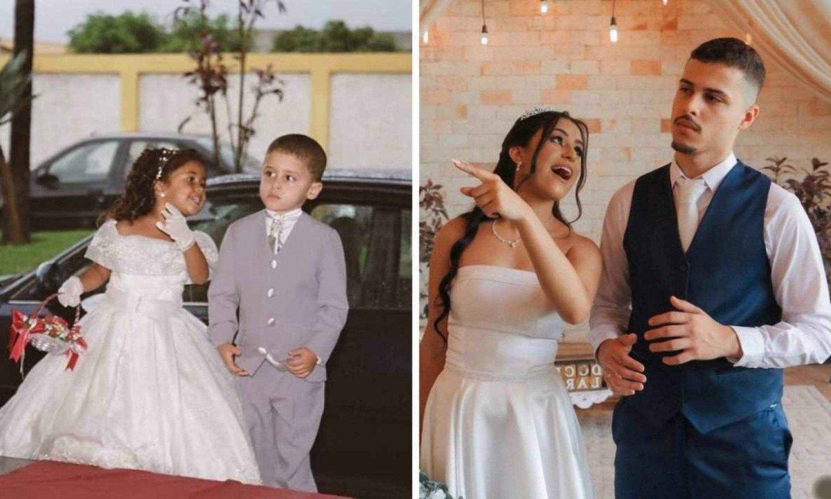 Heloísa e Samuel crianças e em seu casamento -  (crédito: Reprodução)