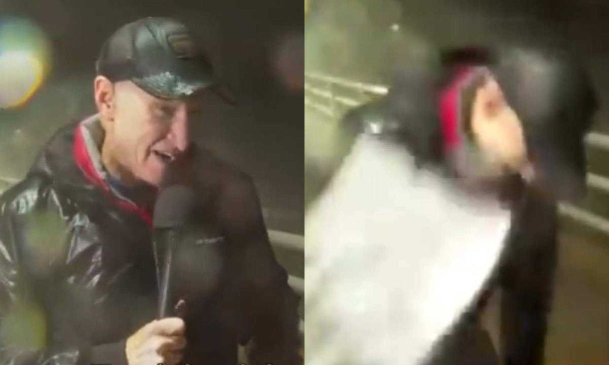 O jornalista da CNN Anderson Cooper cobriu a chegada do Furacão Milton no meio da tempestade -  (crédito: Reprodução/ CNN)