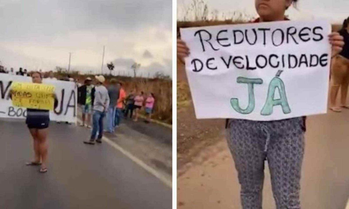 Manifestantes fecham a pista da BR-251, no Norte de Minas, nos dois sentidos -  (crédito: Redes Sociais)