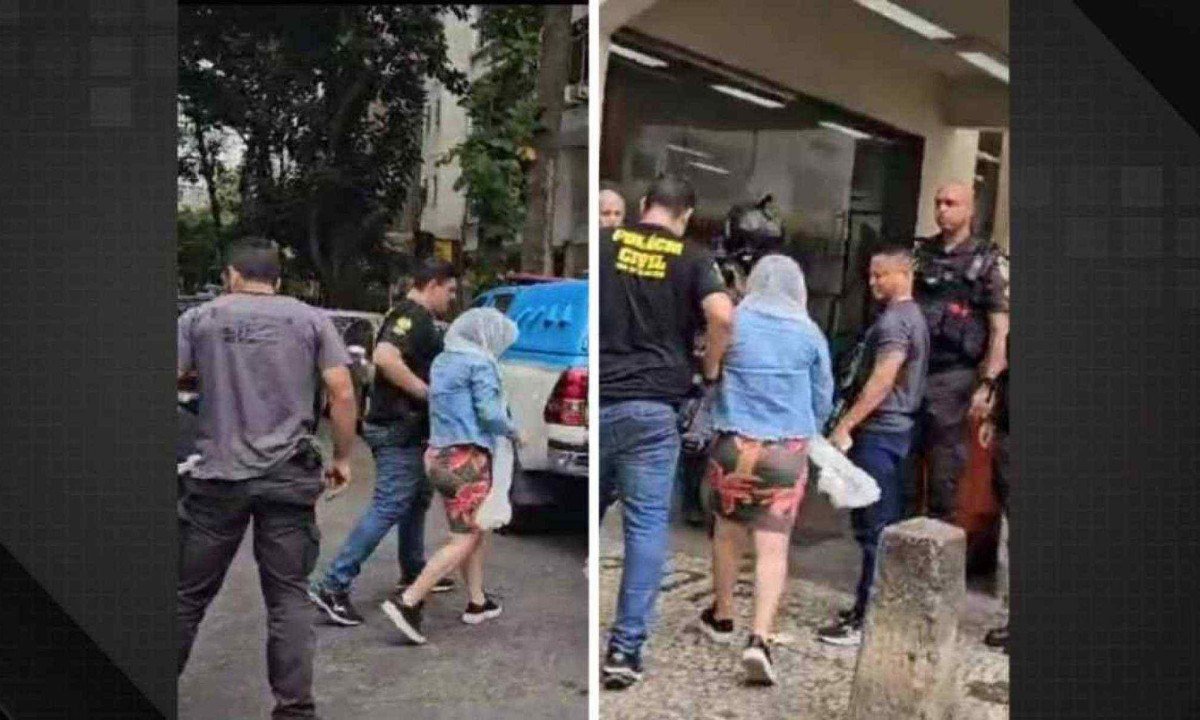 Estudante de direito detida cobriu a cabeça ao ser encaminhada a uma delegacia de polícia -  (crédito: reprodução/redes sociais)