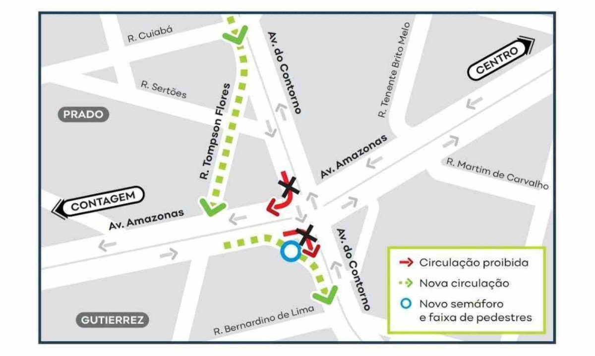 Diagrama mostra como serão os novos acessos entre as avenidas do Contorno e Amazonas