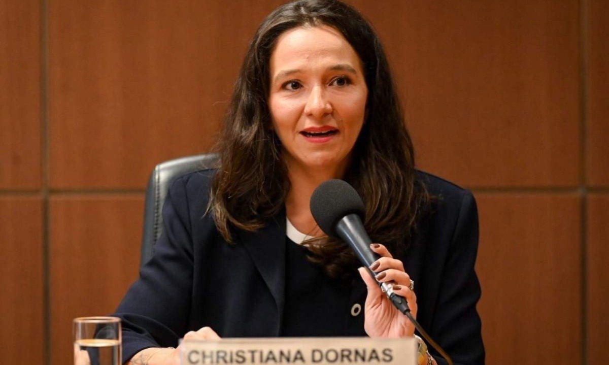 Coletiva para divulgar n&uacute;meros sobre viol&ecirc;ncia contra a mulher contou com a presen&ccedil;a de representantes da Pol&iacute;cia Civil, Pol&iacute;cia Militar, Pol&iacute;cia Penal e da Sejusp. Na foto, Christiana Dornas, subsecret&aacute;ria de Preven&ccedil;&atilde;o &agrave; Criminalidade da Sejusp -  (crédito: Leandro Couri/EM/D.A Press)