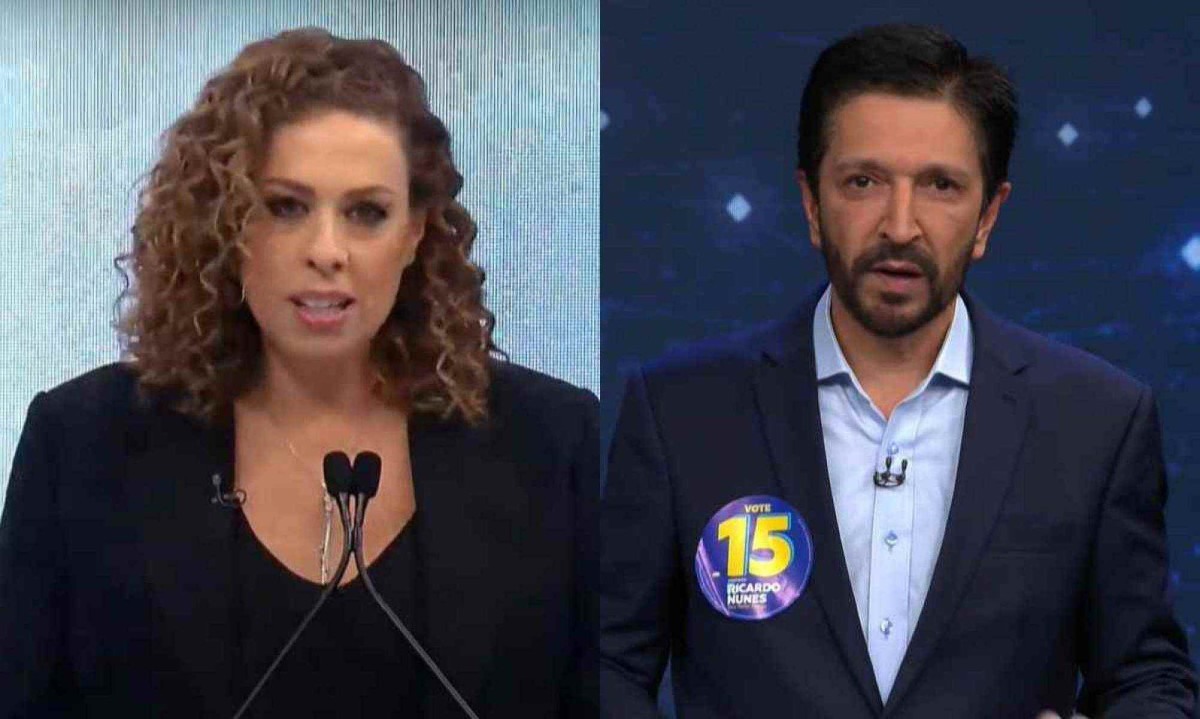 A jornalista Fabíola Cidral, do UOL, criticou a ausência de Ricardo Nunes (MDB) no debate -  (crédito: Folha/UOL/Rede TV e Band)