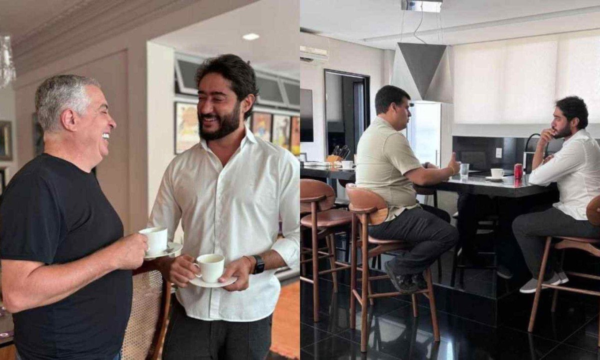Gabriel Azevedo reunido em seu apartamento nesta quinta (17/10) com Álvaro Damião e Bruno Engler -  (crédito: Crédito/ Reprodução redes sociais)