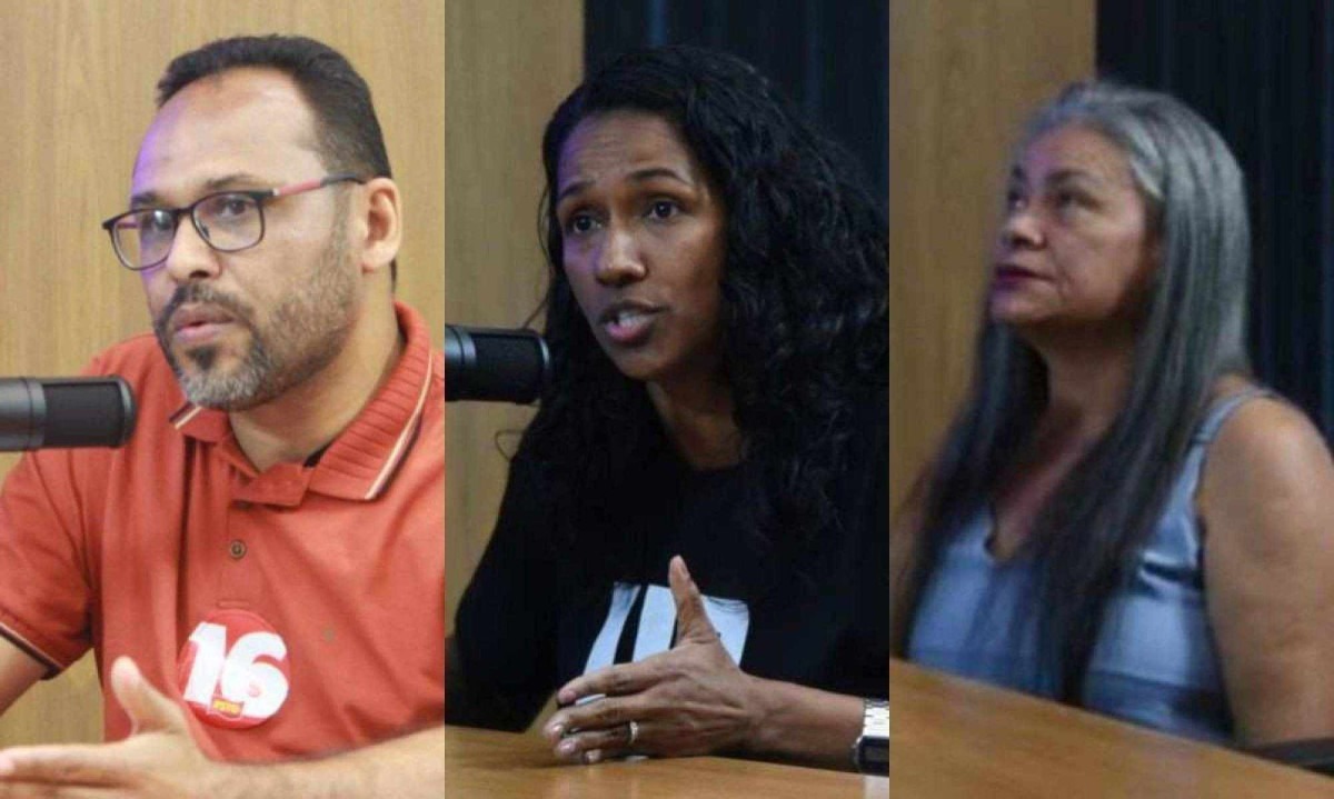 Wanderson Rocha (PSTU), Indira Xavier (UP) e Lourdes Francisco (PCO) foram os nomes dos partidos sem representação nacional à Prefeitura de BH -  (crédito: Edesio Ferreira/Gladyston Rodrigues/EM/D.A Press)