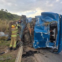 Motorista morre preso às ferragens após caminhão capotar em rodovia de MG - CBMMG