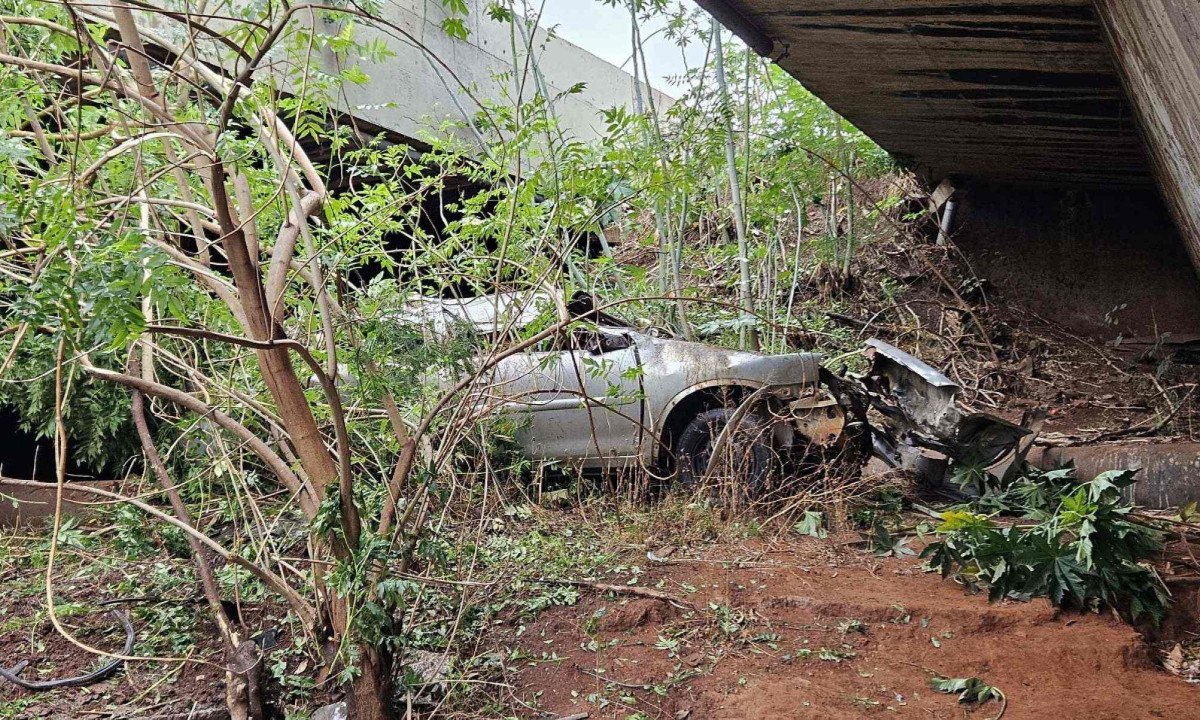 Carro caiu na cabeceira da ponte -  (crédito: Vin&iacute;cius Lemos)