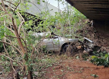 Carro caiu na cabeceira da ponte -  (crédito: Vinícius Lemos)