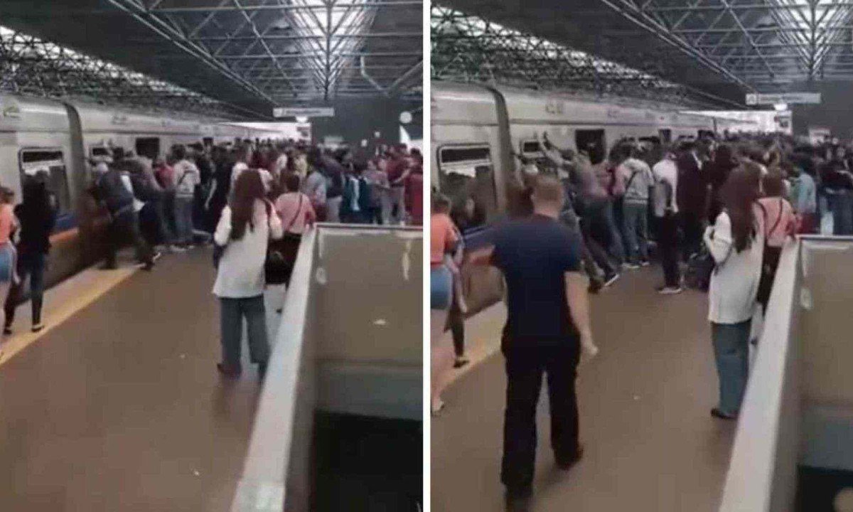 Passageiros se reuniram para ajudar homem que prendeu a perna em vão do metrô -  (crédito: Reprodução / redes sociais)