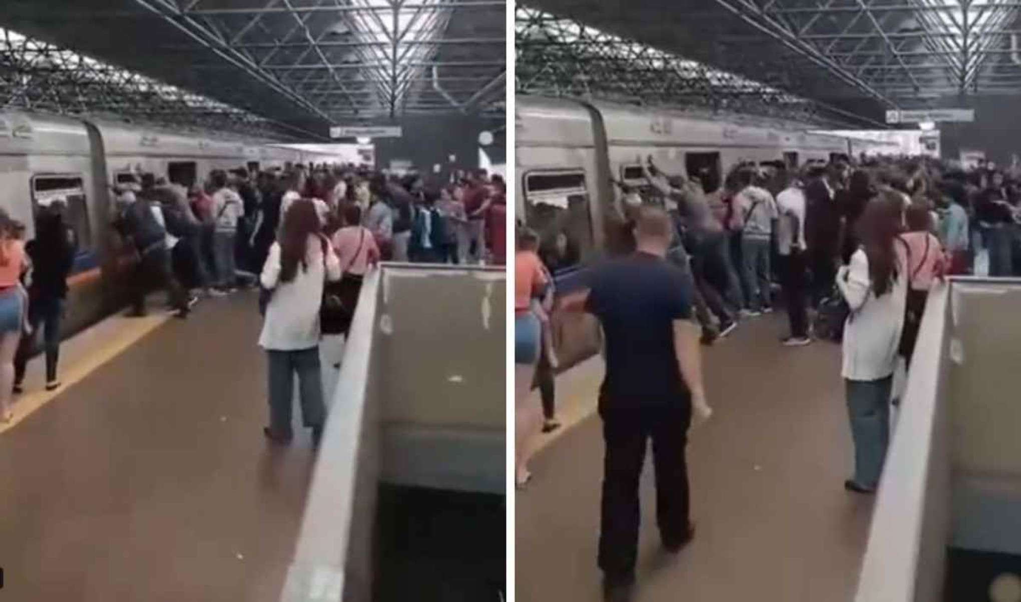 Passageiros empurram vagão de metrô após homem ficar com perna presa