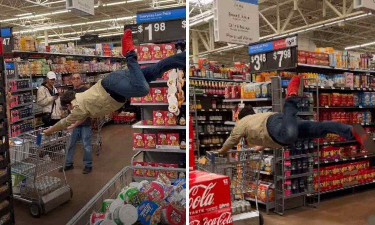 Levitação em supermercado não passa de truque de mágica -  (crédito: Reprodução / Instagram)