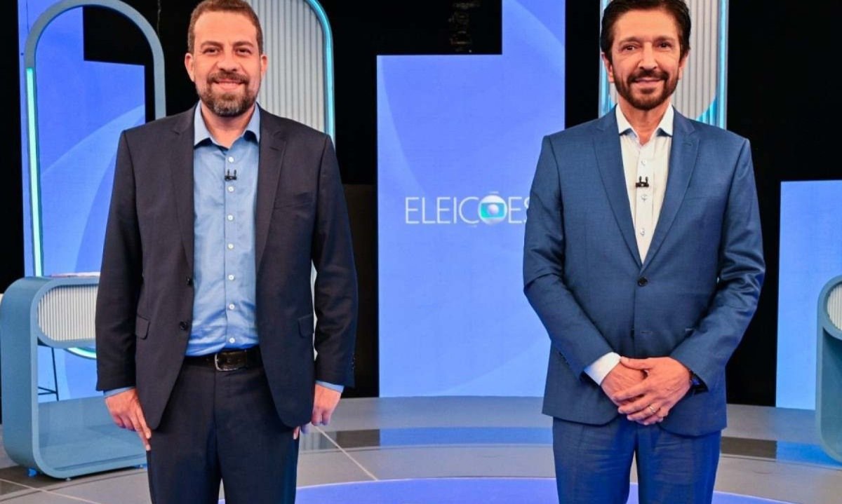 Guilherme Boulos e Ricardo Nunes no estúdio da TV Globo, em São Paulo -  (crédito: Globo/ Bob Paulino)