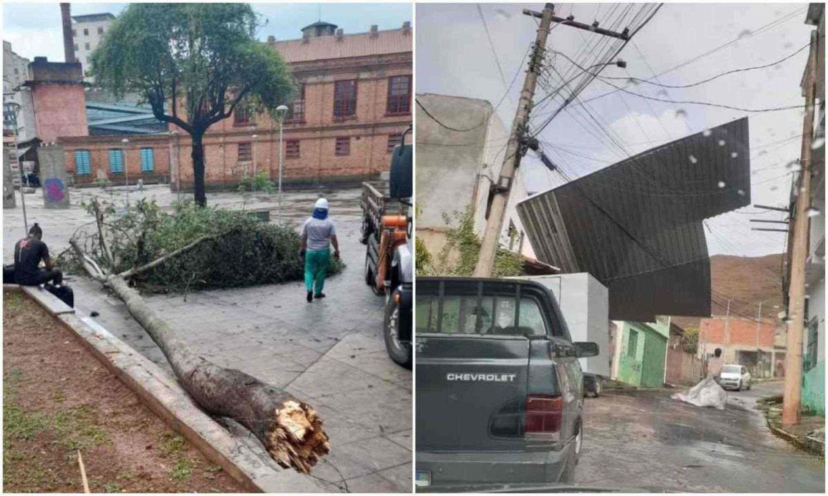Chuva forte com ventos de até 59 km/h atingiu Juiz de Fora, na Zona da Mata, neste sábado (26/20) -  (crédito: Prefeitura de Juiz de Fora / Reprodução - Redes Sociais / Reprodução)