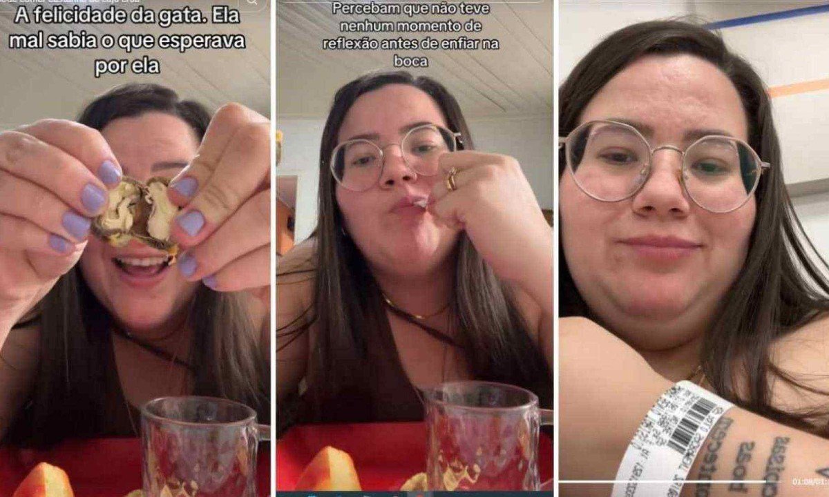 Ao comer caju pela primeira vez, influenciadora comeu castanha crua e foi para no hospital -  (crédito: Reprodução / TikTok)