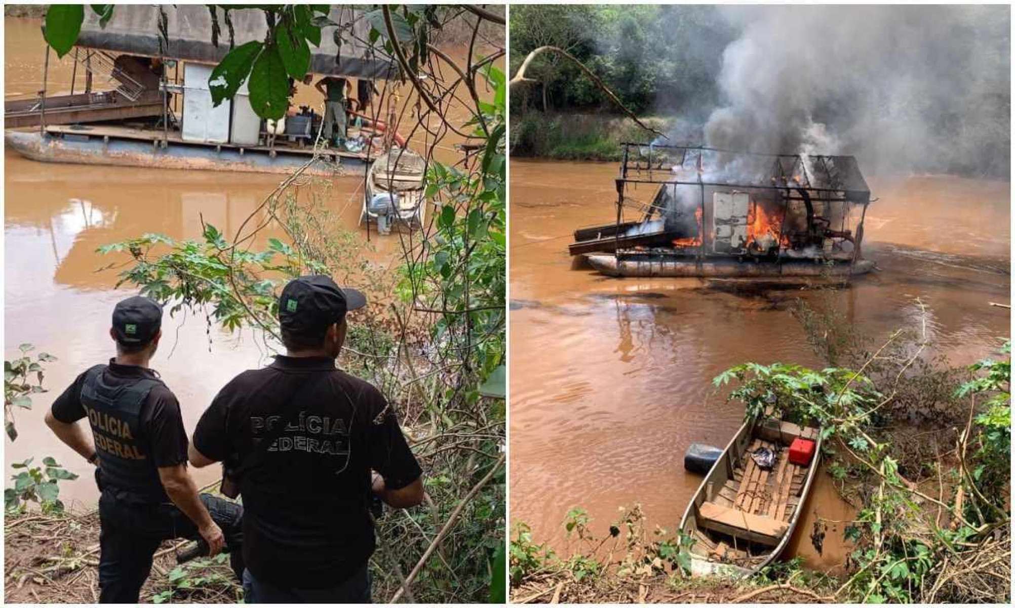 MG: PF e Ibama interditam garimpo ilegal e ateiam fogo em draga