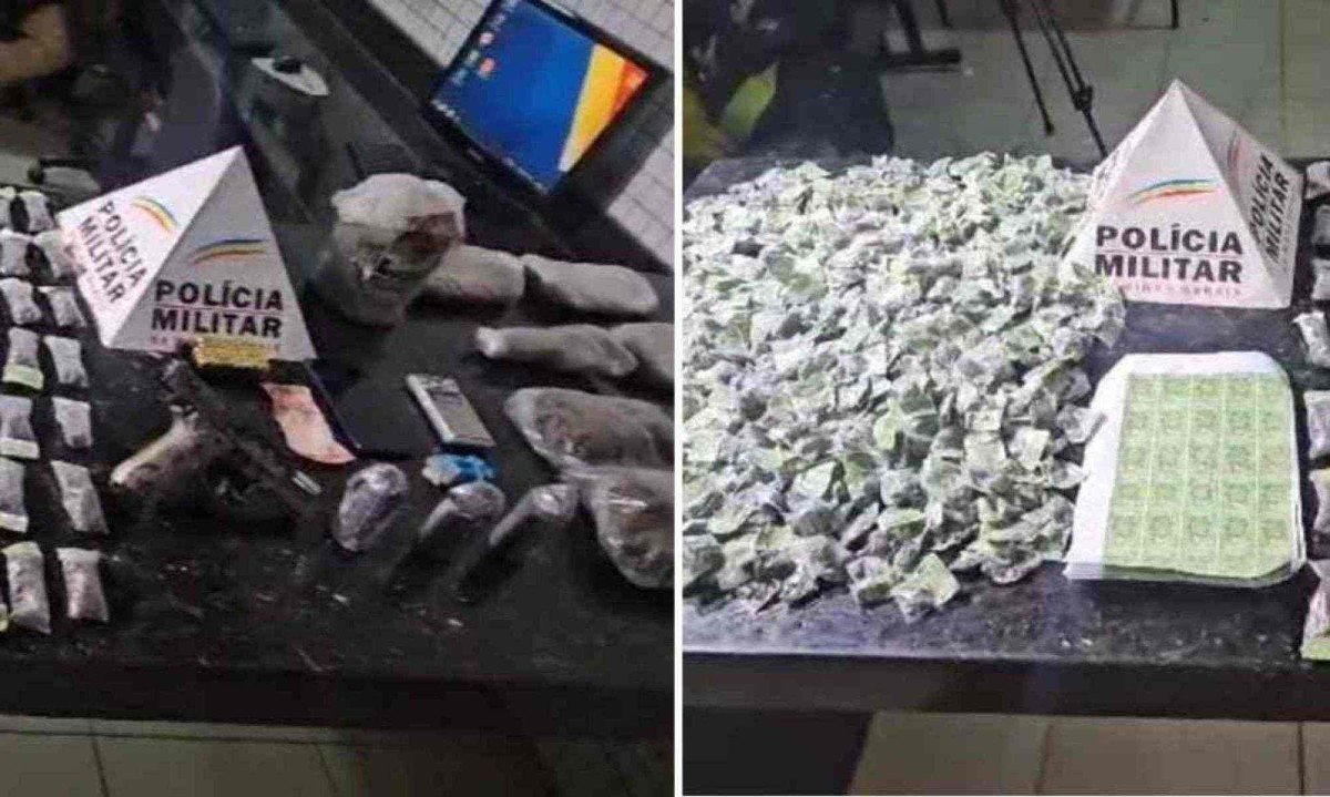 O suspeito estava com três granadas, uma arma de fogo 9 mm, munições e drogas -  (crédito: Divulgação / PMMG)